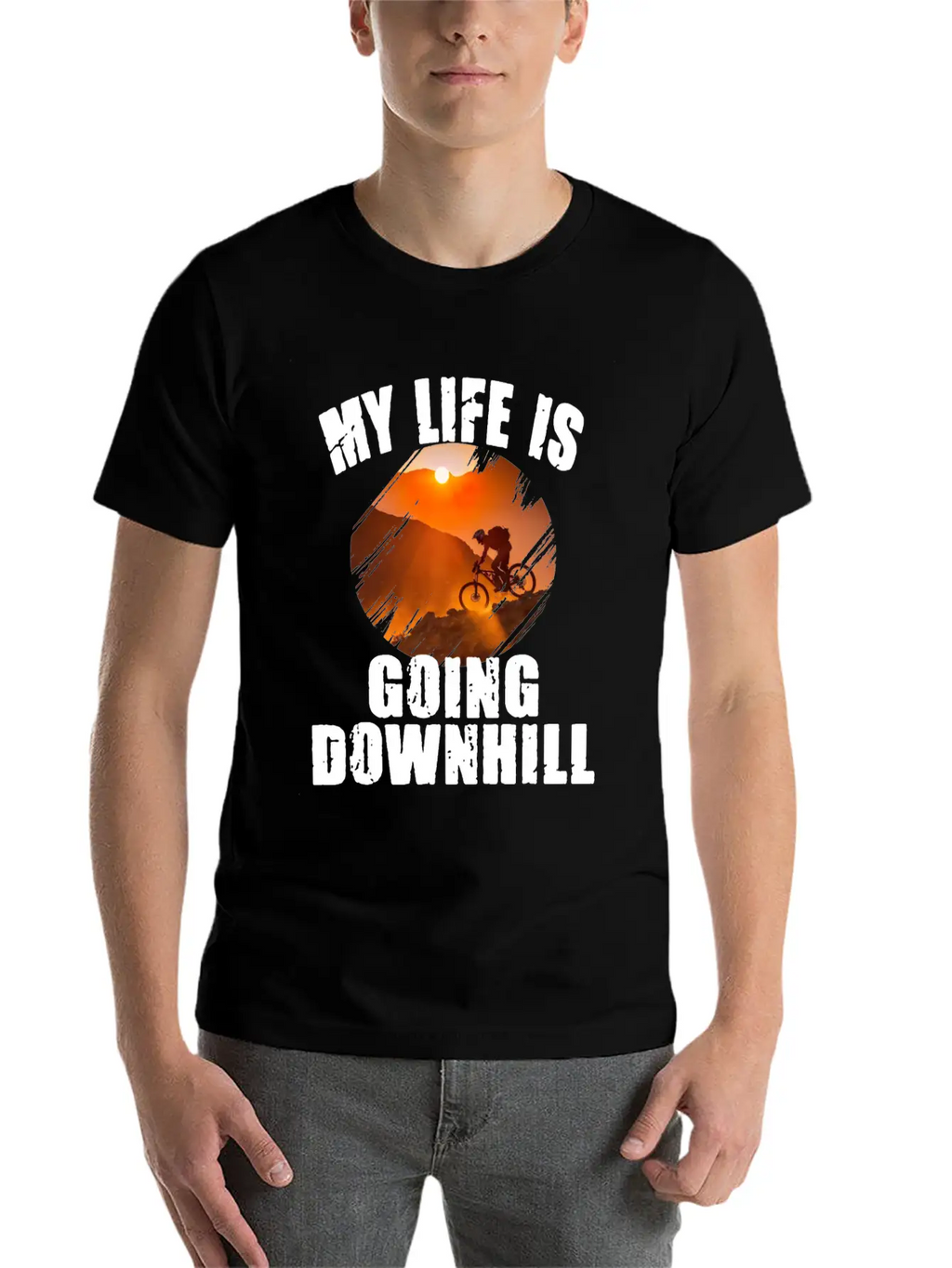 Mountain Bike Racing Down Mountain Stylish Everyday T-Shirt – Unisex Basic Cotton Tee