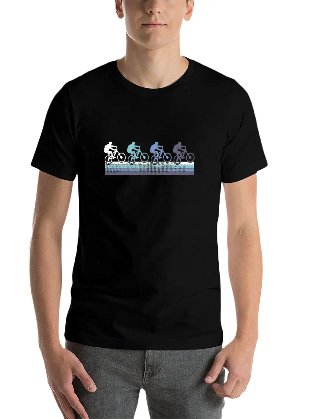 Mountain Biking Silhouettes Gradient Stylish Everyday T-Shirt – Unisex Basic Cotton Tee