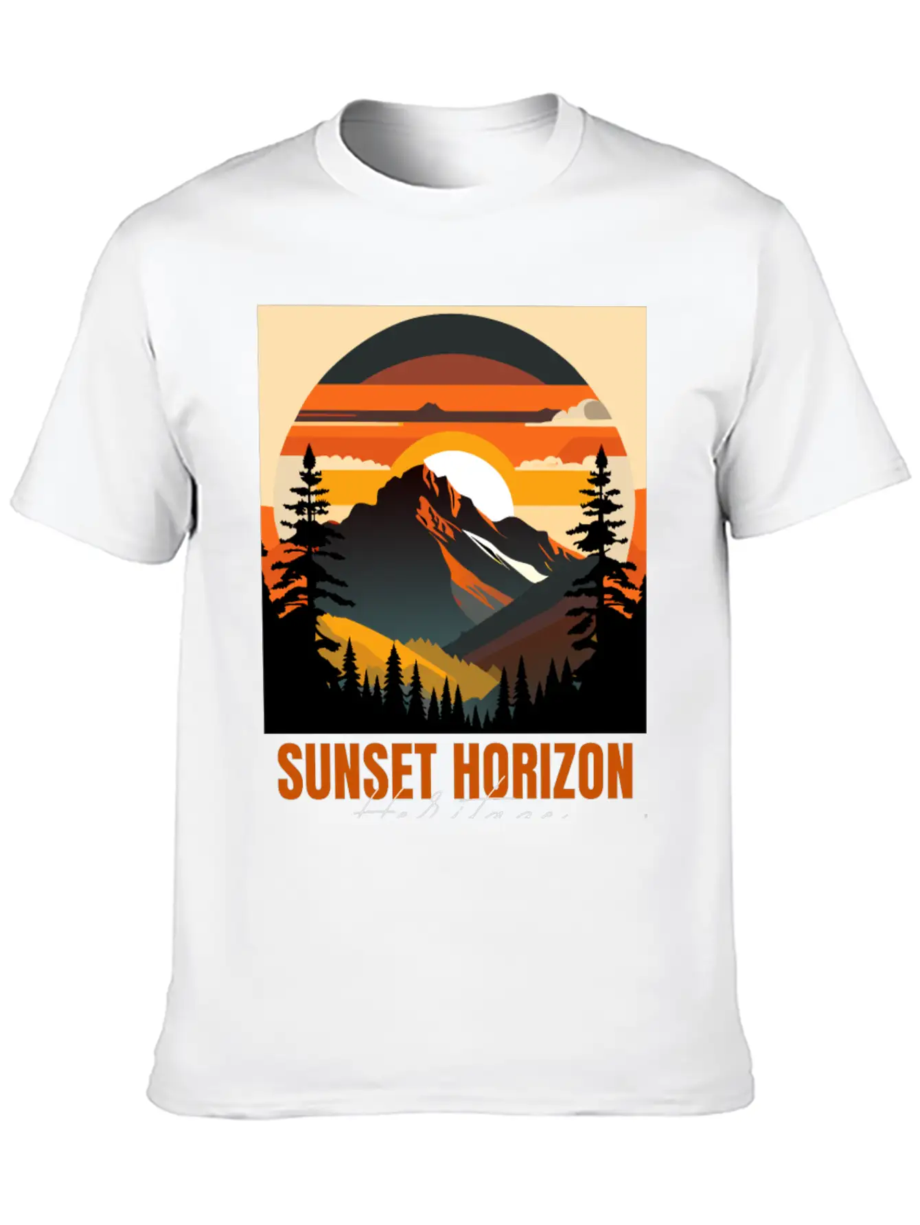 Mountain Illustration T-shirt Sunset Horizon Unisex Short Sleeve Soft Cotton T-Shirt – Casual Everyday Wear