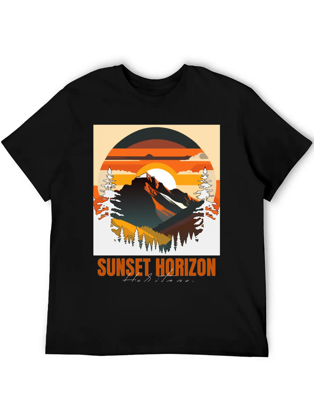 Mountain Illustration T-shirt Sunset Horizon Unisex Short Sleeve Soft Cotton T-Shirt – Casual Everyday Wear