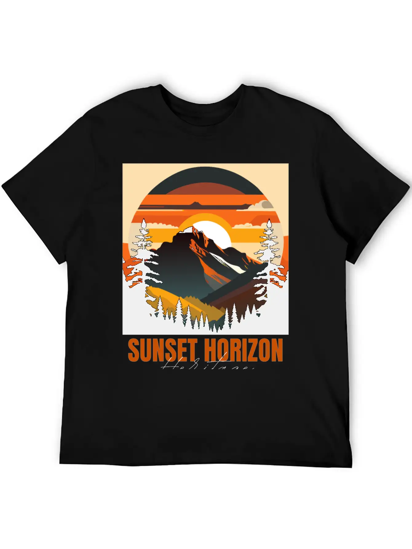 Mountain Illustration T-shirt Sunset Horizon Unisex Short Sleeve Soft Cotton T-Shirt – Casual Everyday Wear