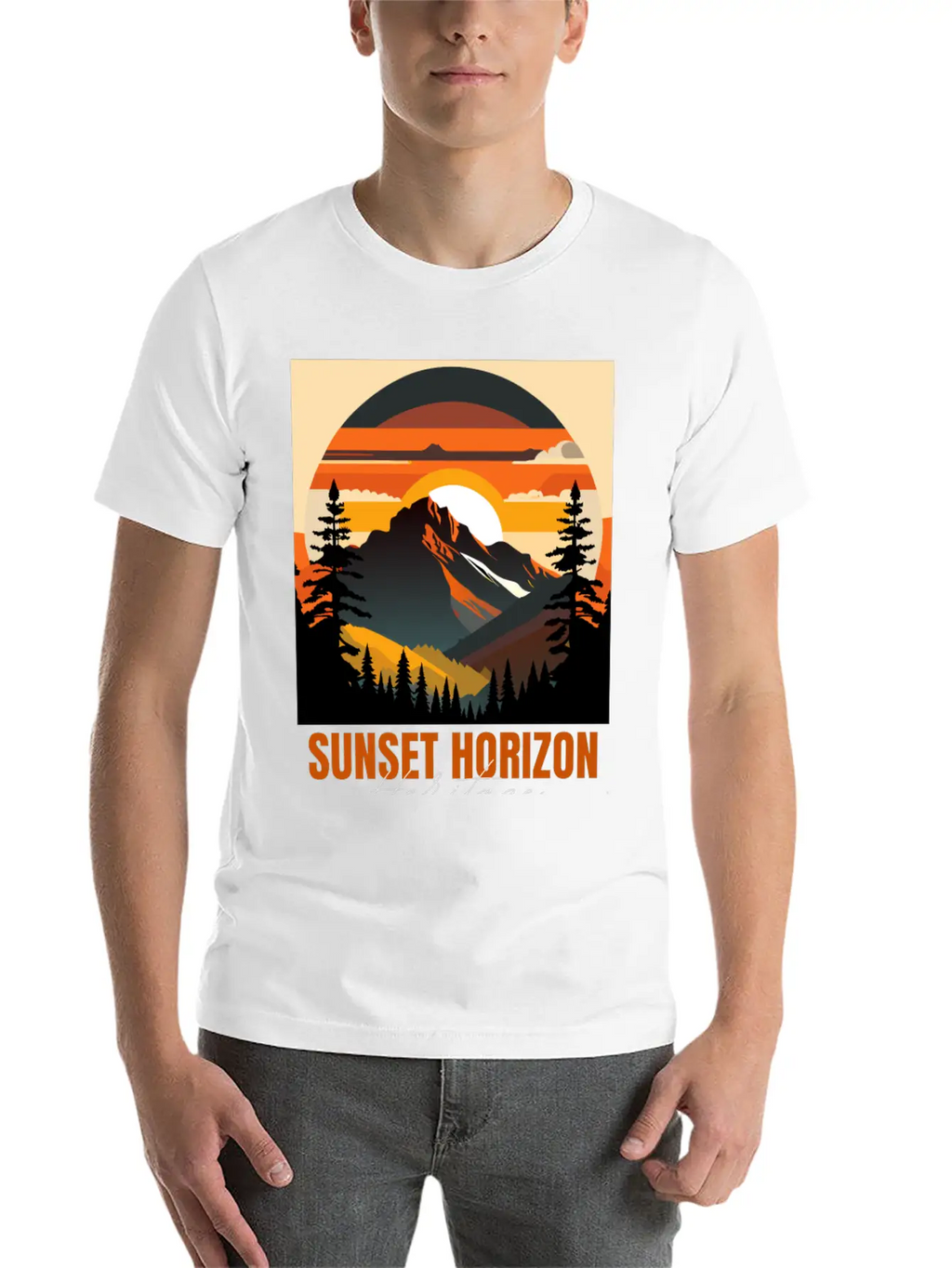 Mountain Illustration T-shirt Sunset Horizon Unisex Short Sleeve Soft Cotton T-Shirt – Casual Everyday Wear