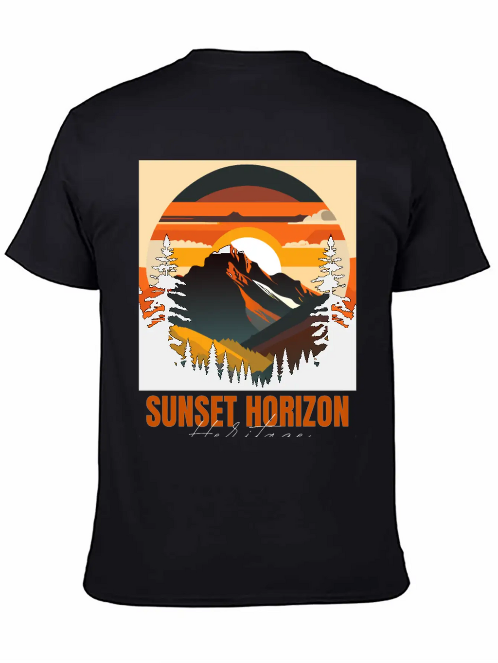 Mountain Illustration T-shirt Sunset Horizon Unisex Short Sleeve Soft Cotton T-Shirt – Casual Everyday Wear