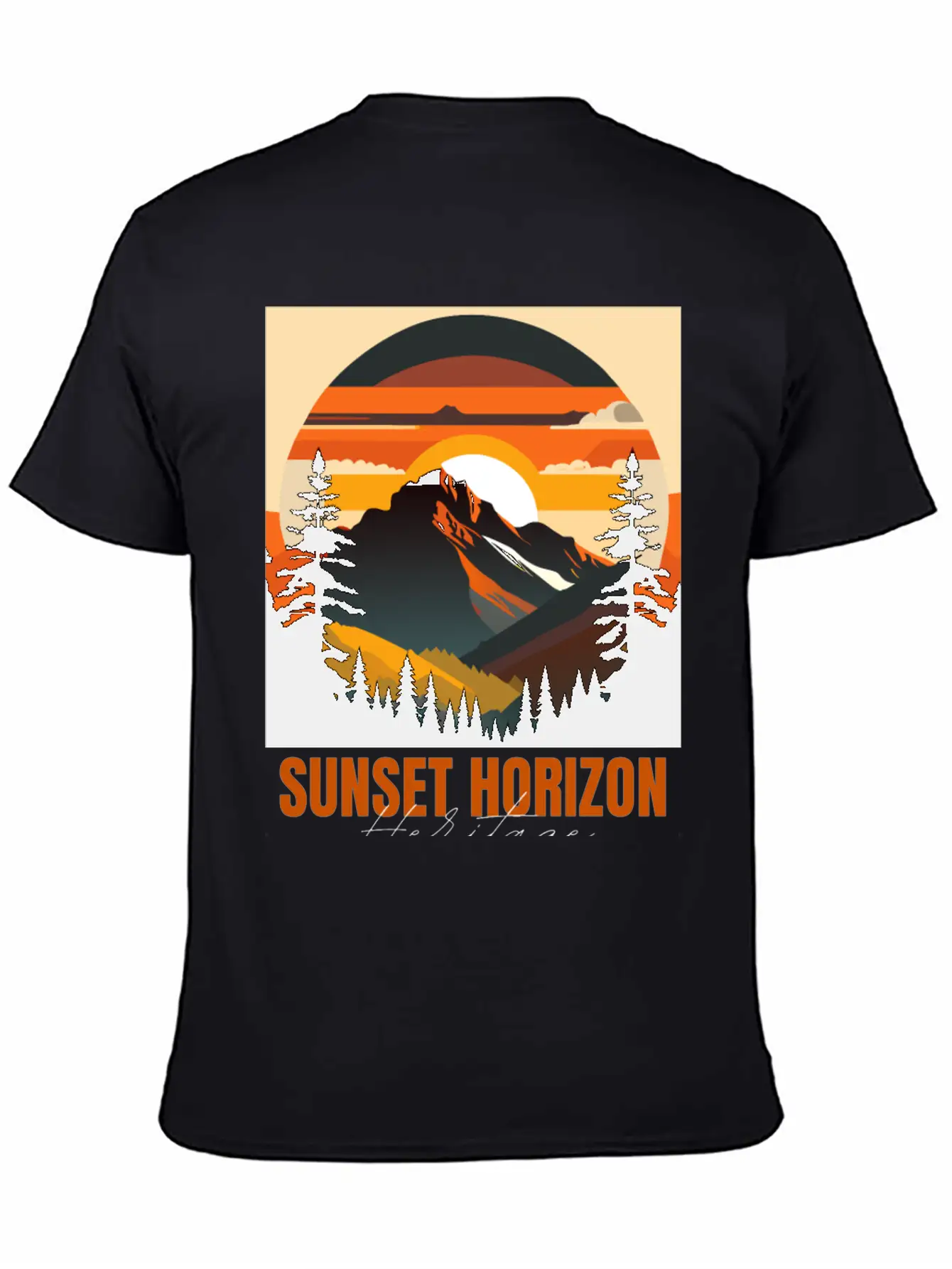Mountain Illustration T-shirt Sunset Horizon Unisex Short Sleeve Soft Cotton T-Shirt – Casual Everyday Wear
