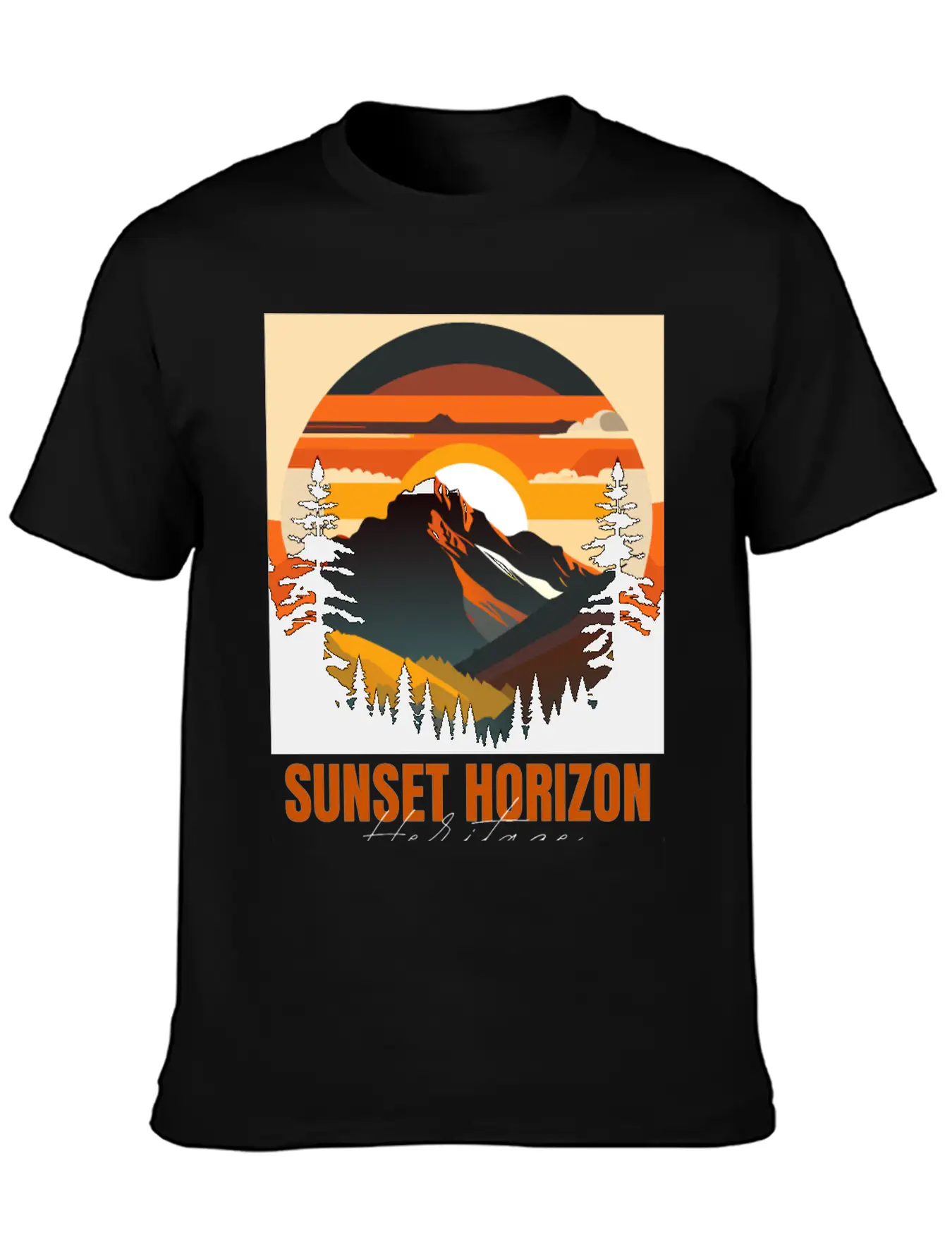 Mountain Illustration T-shirt Sunset Horizon Unisex Short Sleeve Soft Cotton T-Shirt – Casual Everyday Wear