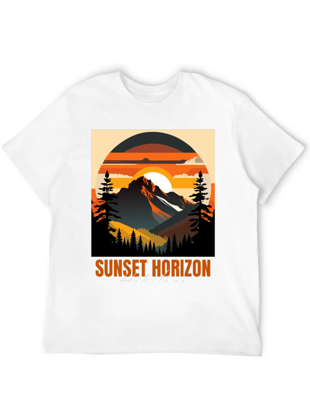 Mountain Illustration T-shirt Sunset Horizon Unisex Short Sleeve Soft Cotton T-Shirt – Casual Everyday Wear