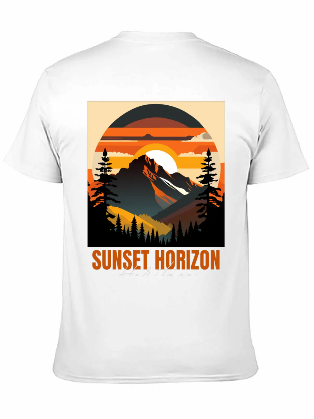Mountain Illustration T-shirt Sunset Horizon Unisex Short Sleeve Soft Cotton T-Shirt – Casual Everyday Wear