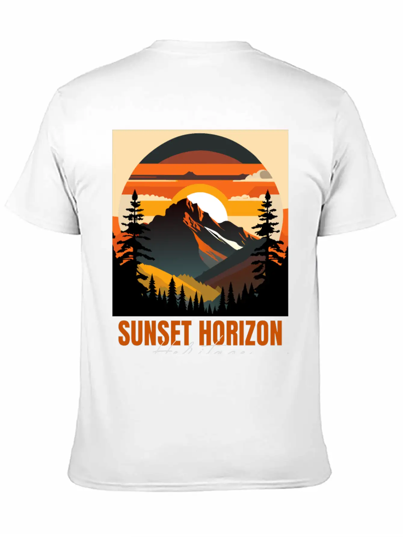 Mountain Illustration T-shirt Sunset Horizon Unisex Short Sleeve Soft Cotton T-Shirt – Casual Everyday Wear