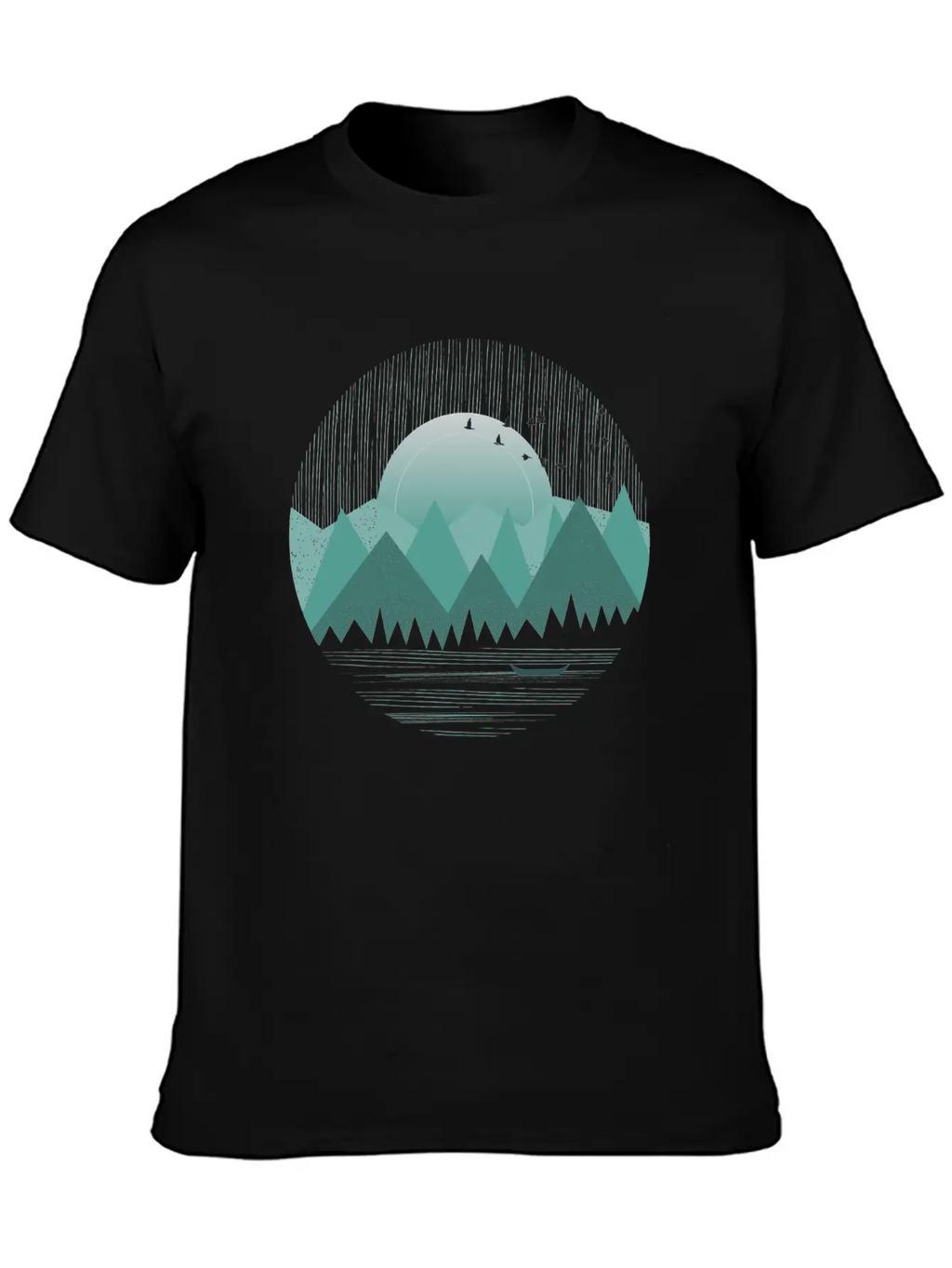 Mountain Range With Sunrise Water Boat Minimal Unisex Casual T-Shirt – Clean Design For Daily Comfort