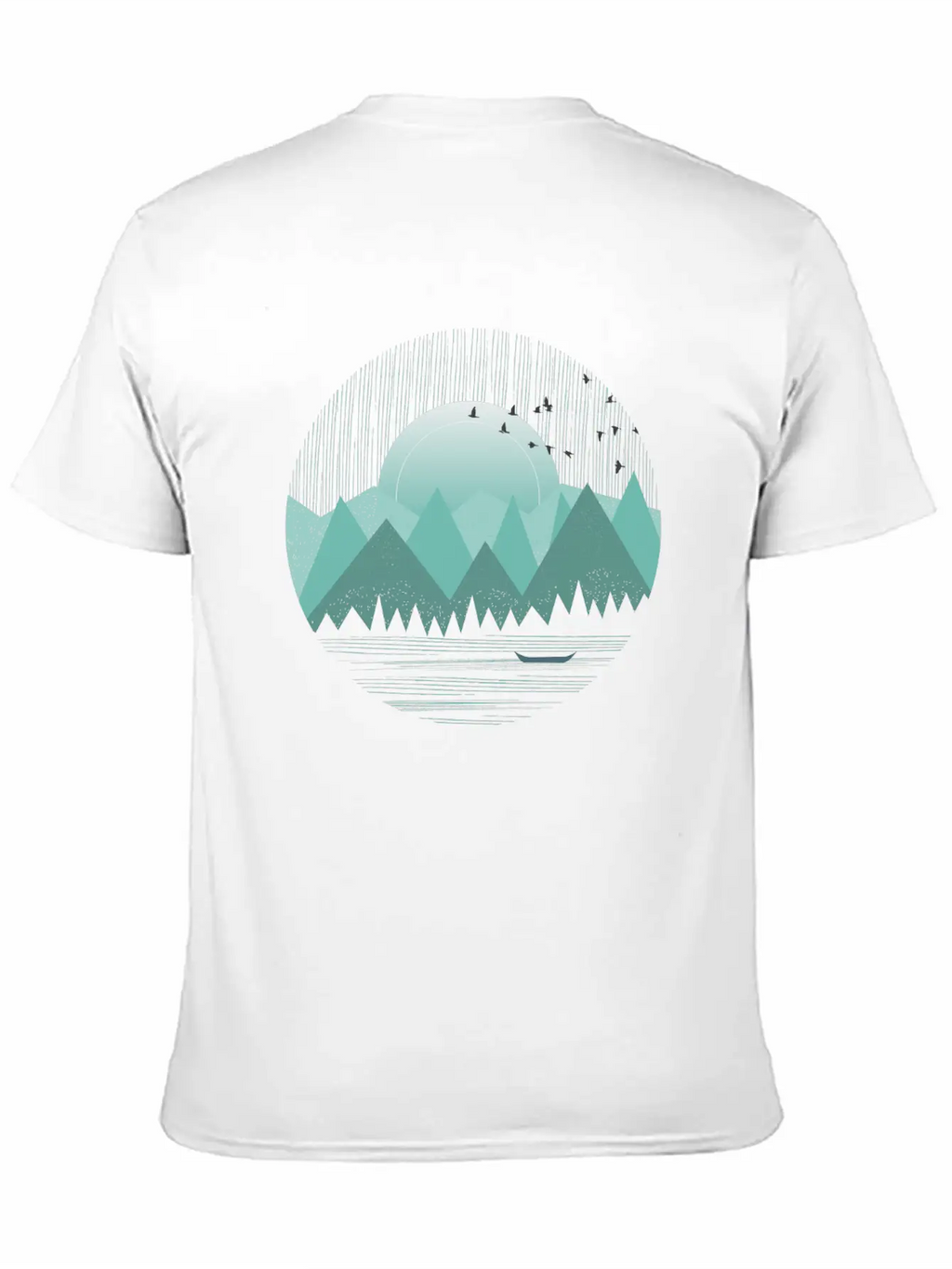 Mountain Range With Sunrise Water Boat Minimal Unisex Casual T-Shirt – Clean Design For Daily Comfort