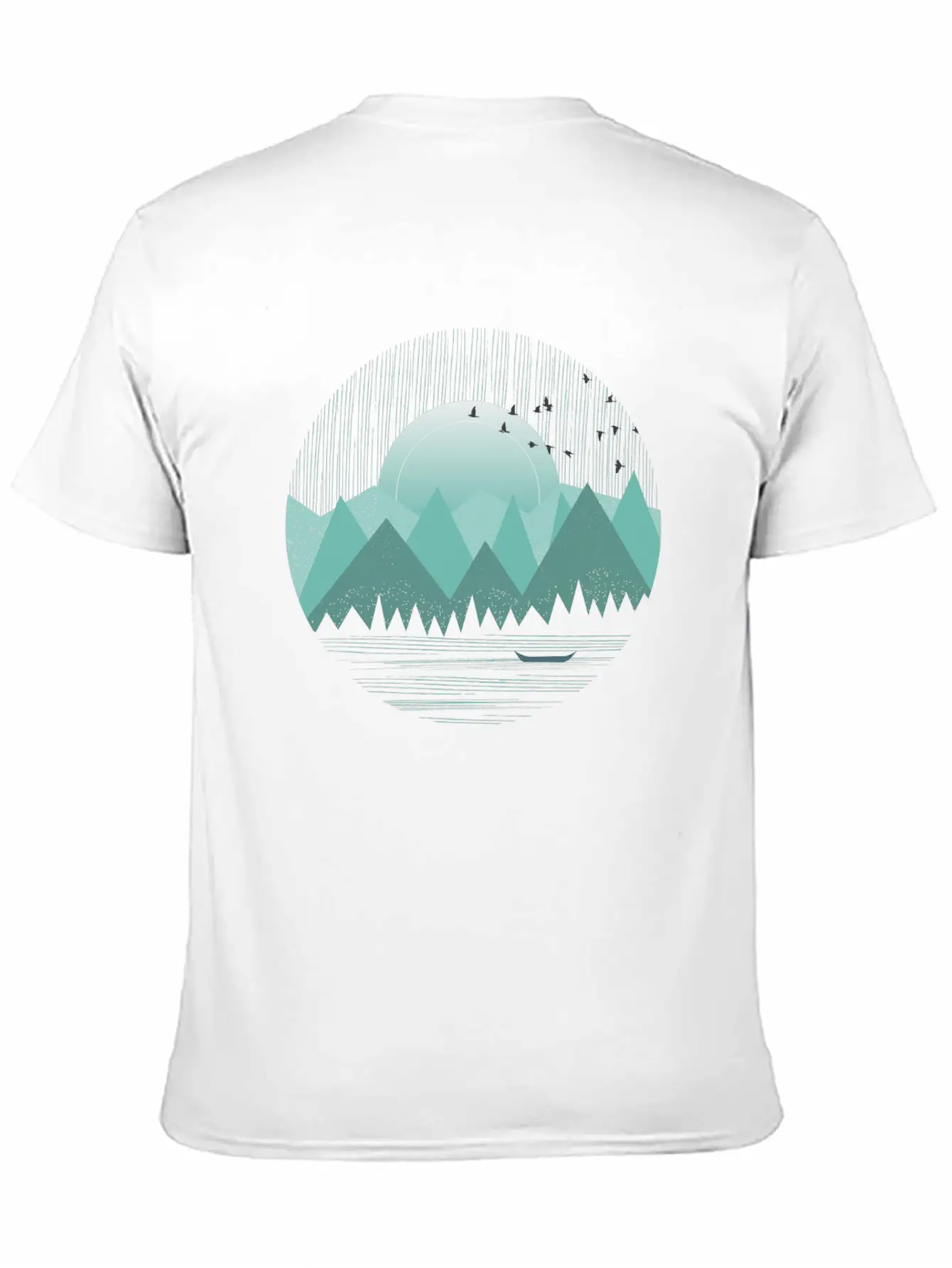 Mountain Range With Sunrise Water Boat Minimal Unisex Casual T-Shirt – Clean Design For Daily Comfort