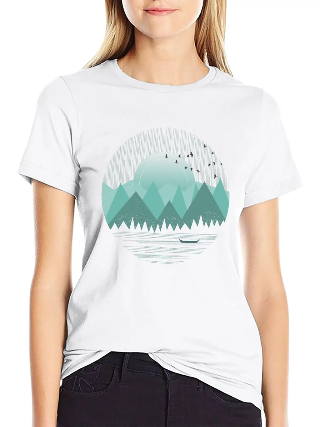 Mountain Range With Sunrise Water Boat Minimal Unisex Casual T-Shirt – Clean Design For Daily Comfort