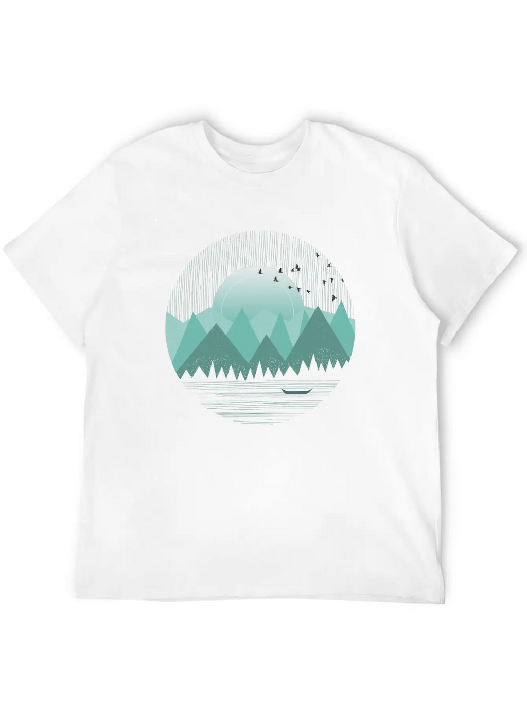 Mountain Range With Sunrise Water Boat Minimal Unisex Casual T-Shirt – Clean Design For Daily Comfort