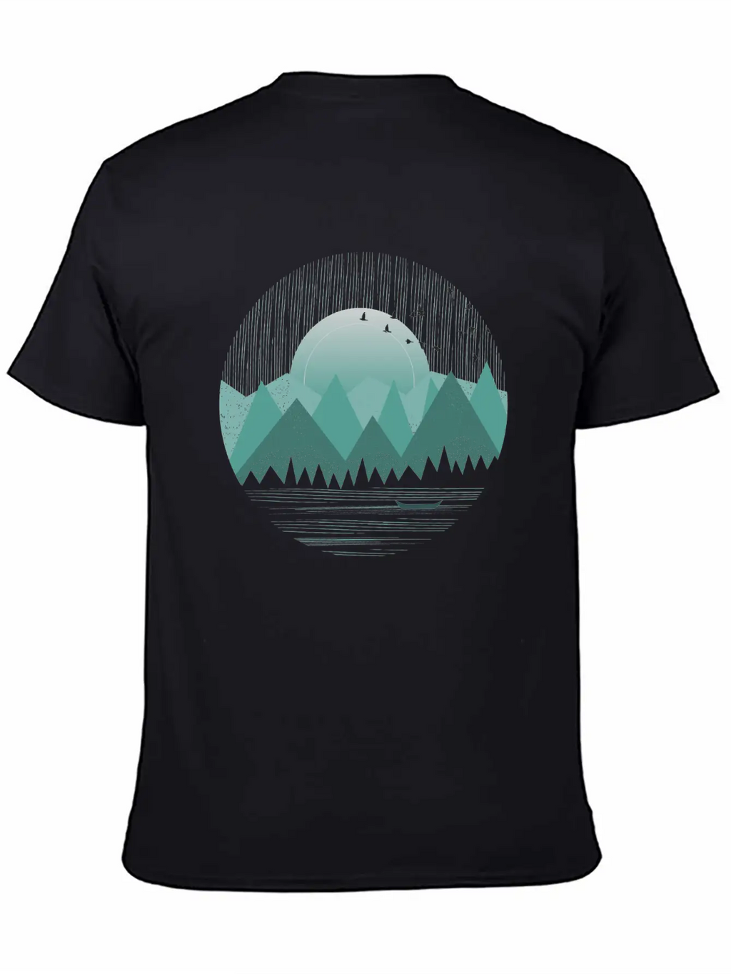 Mountain Range With Sunrise Water Boat Minimal Unisex Casual T-Shirt – Clean Design For Daily Comfort