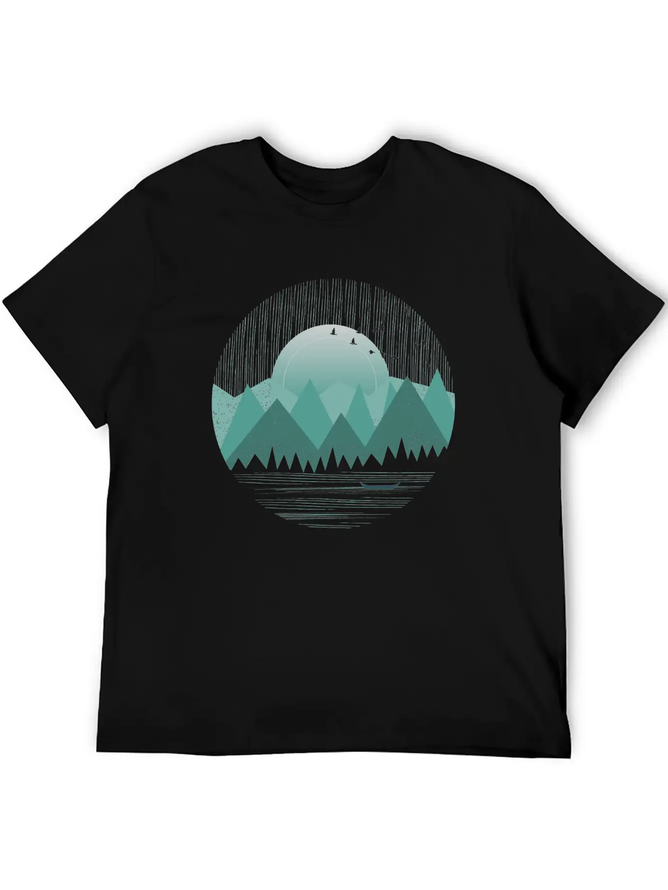 Mountain Range With Sunrise Water Boat Minimal Unisex Casual T-Shirt – Clean Design For Daily Comfort