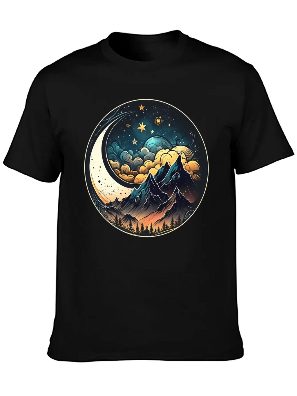 Mountains And Moon Outdoor Design Mountain Stylish Everyday T-Shirt – Unisex Basic Cotton Tee