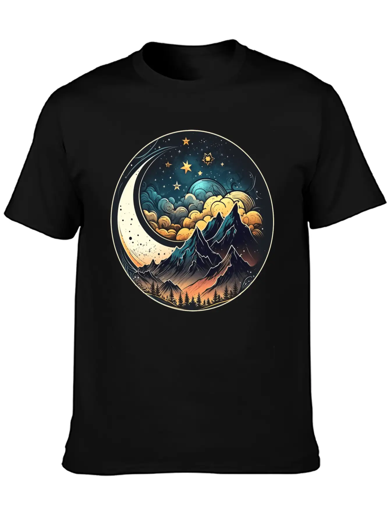 Mountains And Moon Outdoor Design Mountain Stylish Everyday T-Shirt – Unisex Basic Cotton Tee