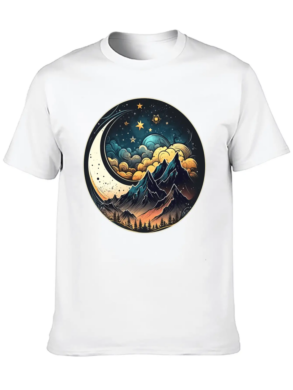 Mountains And Moon Outdoor Design Mountain Stylish Everyday T-Shirt – Unisex Basic Cotton Tee