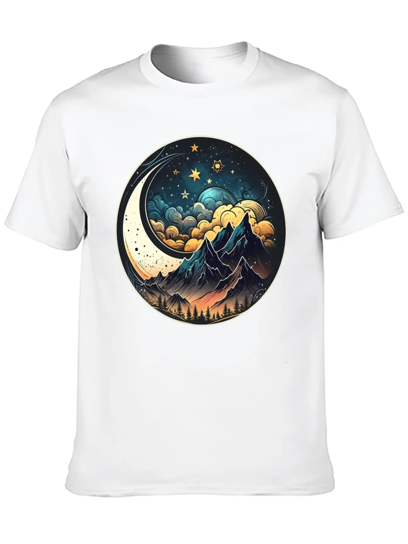 Mountains And Moon Outdoor Design Mountain Stylish Everyday T-Shirt – Unisex Basic Cotton Tee