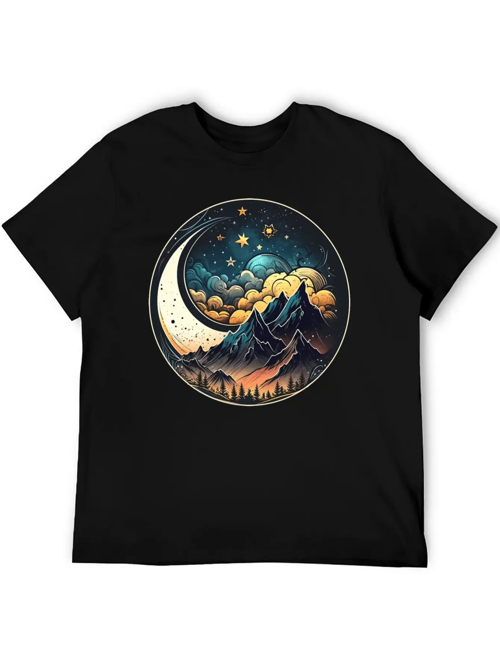 Mountains And Moon Outdoor Design Mountain Stylish Everyday T-Shirt – Unisex Basic Cotton Tee