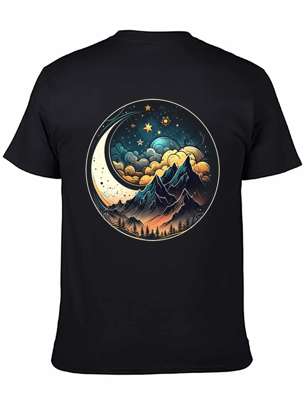 Mountains And Moon Outdoor Design Mountain Stylish Everyday T-Shirt – Unisex Basic Cotton Tee