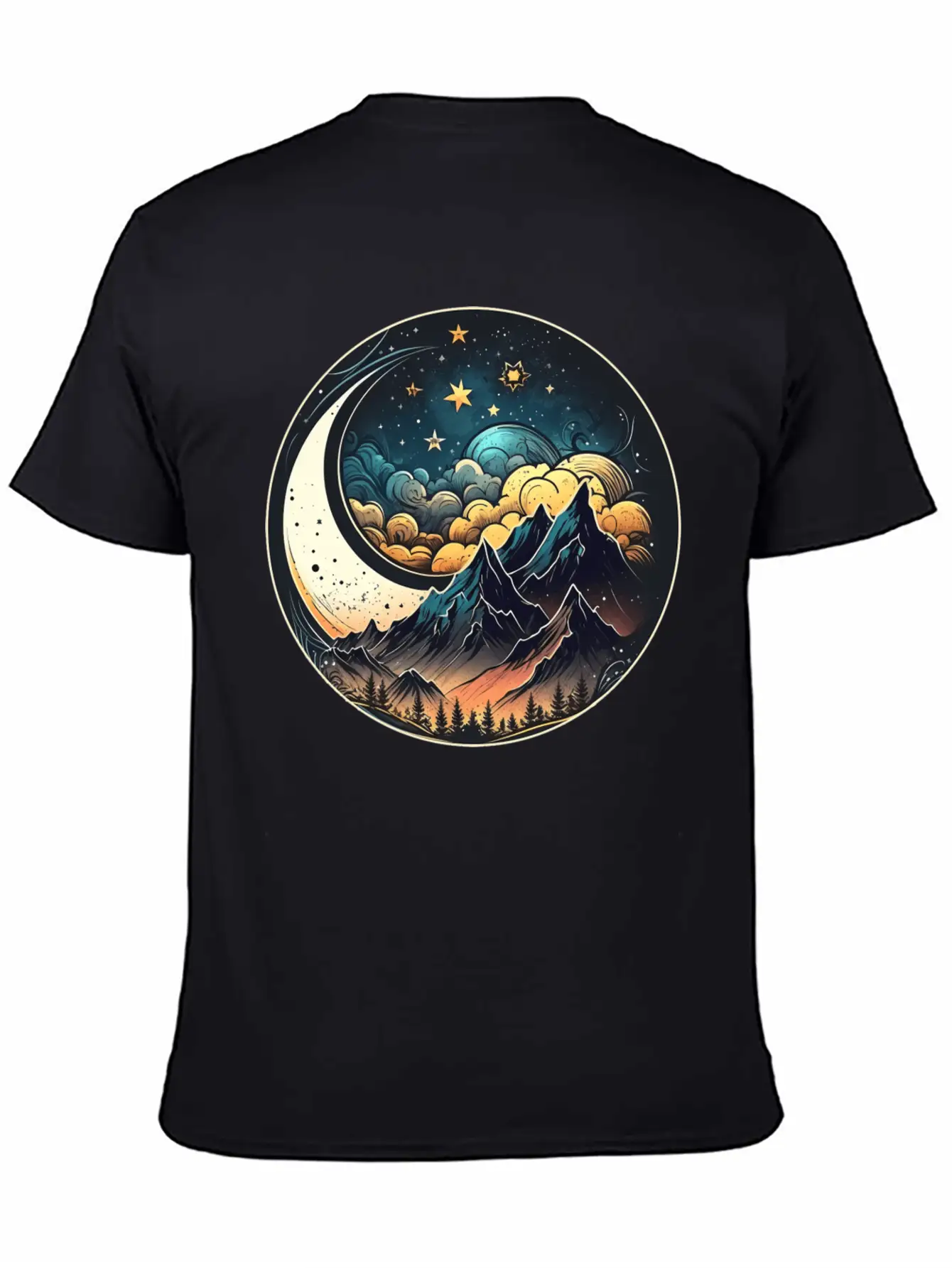 Mountains And Moon Outdoor Design Mountain Stylish Everyday T-Shirt – Unisex Basic Cotton Tee