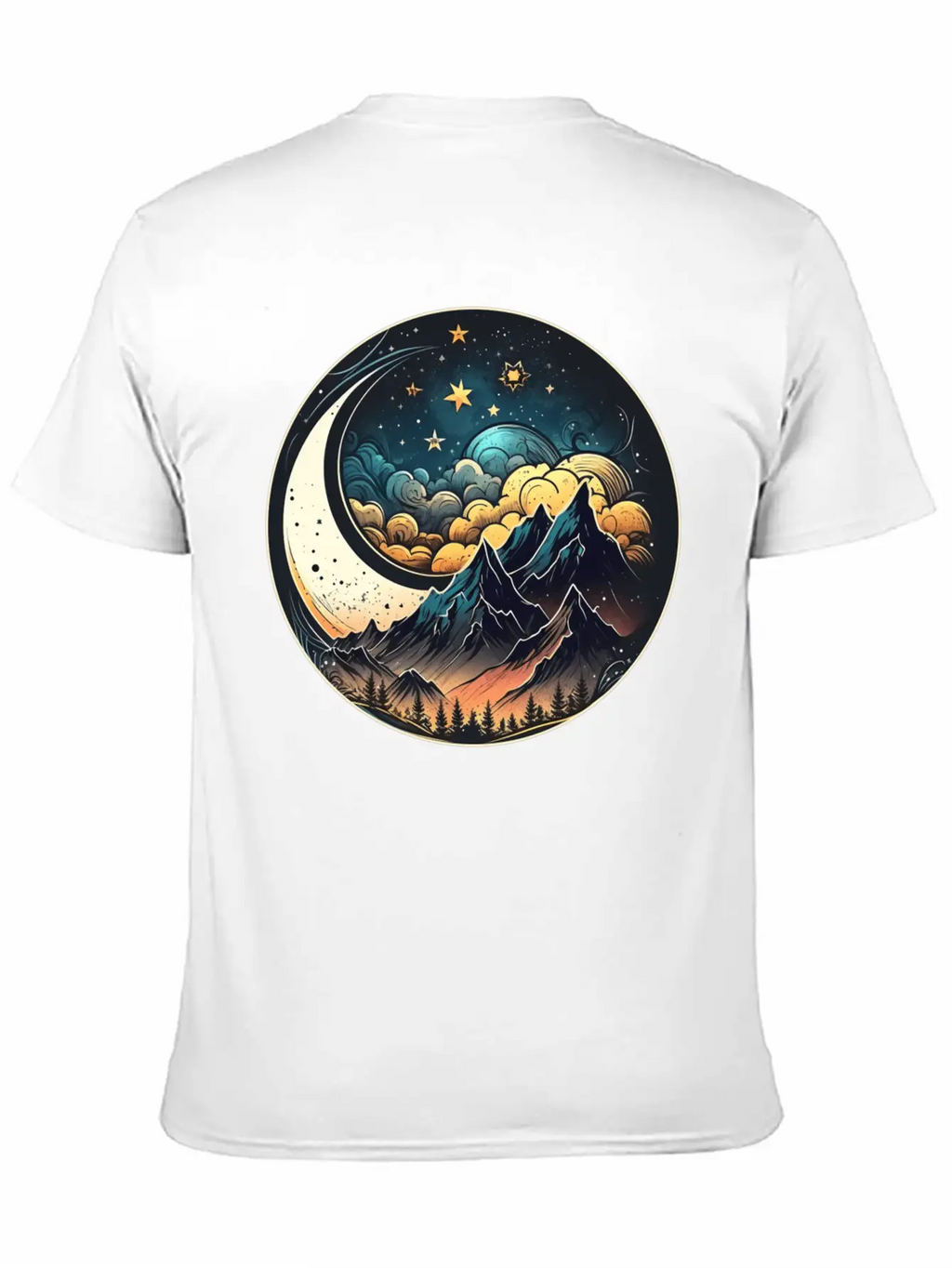Mountains And Moon Outdoor Design Mountain Stylish Everyday T-Shirt – Unisex Basic Cotton Tee