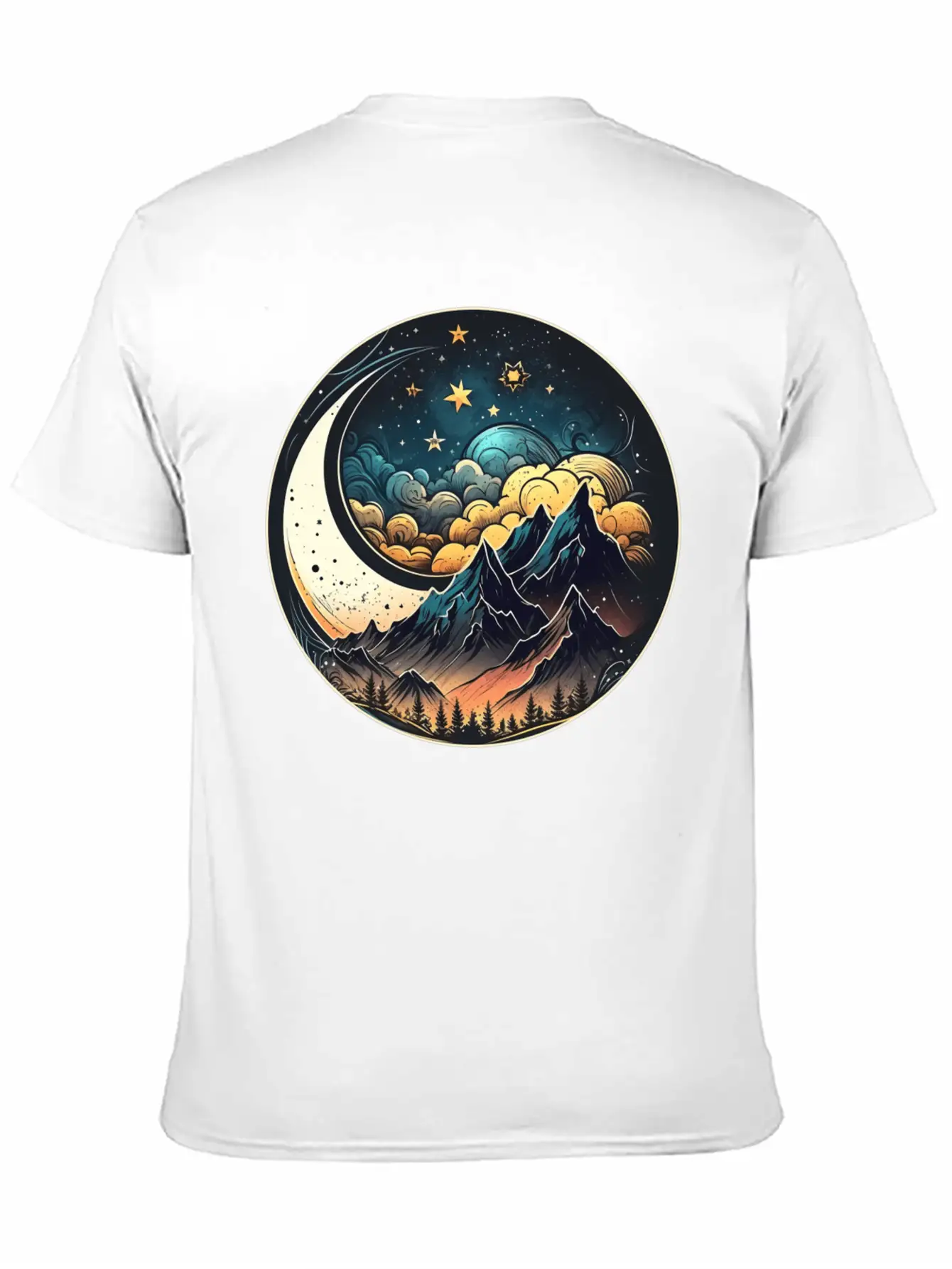 Mountains And Moon Outdoor Design Mountain Stylish Everyday T-Shirt – Unisex Basic Cotton Tee