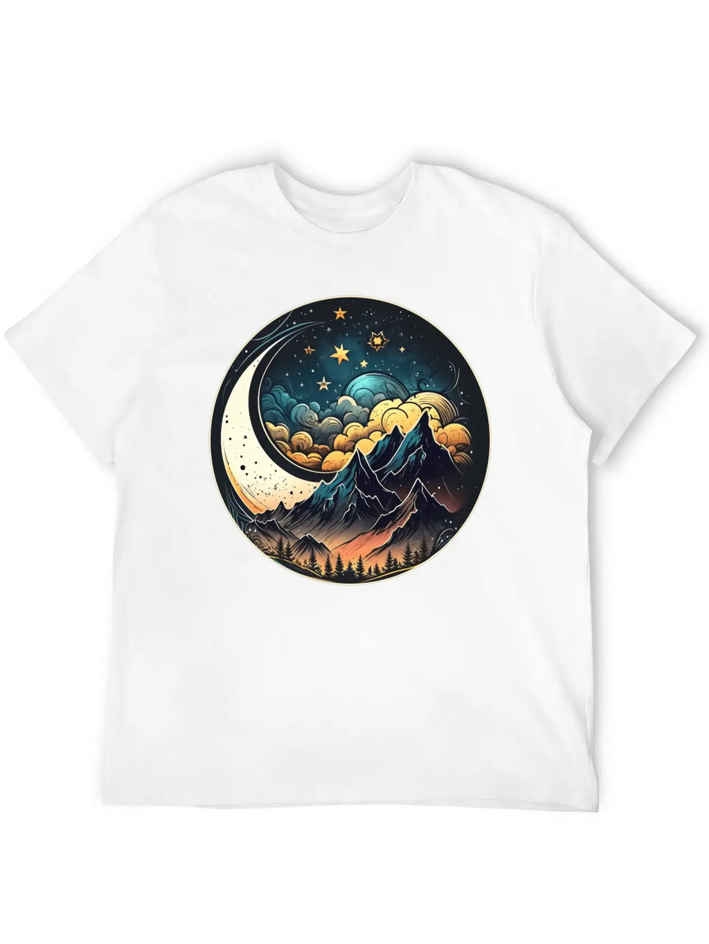 Mountains And Moon Outdoor Design Mountain Stylish Everyday T-Shirt – Unisex Basic Cotton Tee