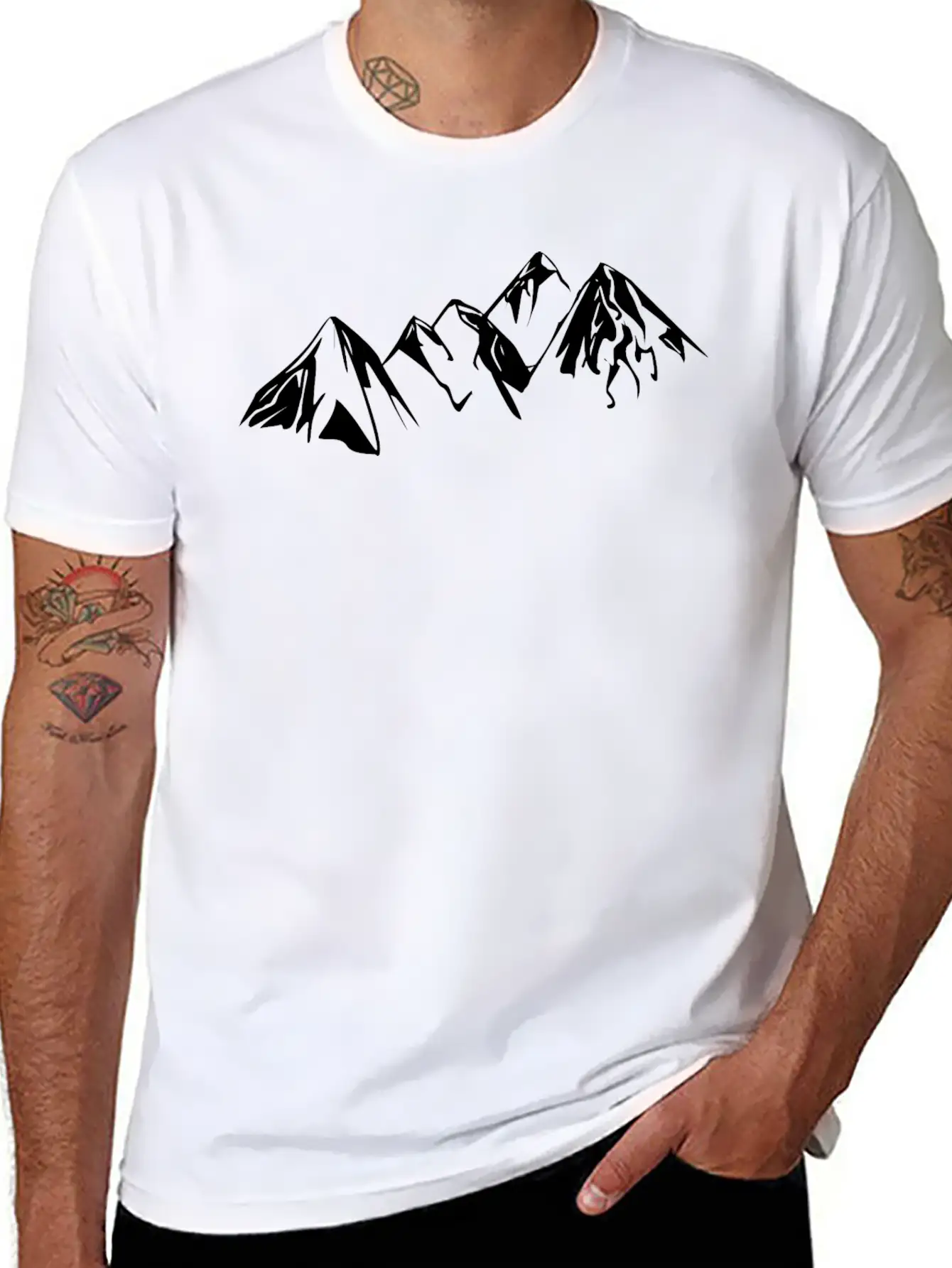 Mountains Landscape Drawing Classic Fit Graphic Tee For Daily Comfort – Unisex Cotton Shirt