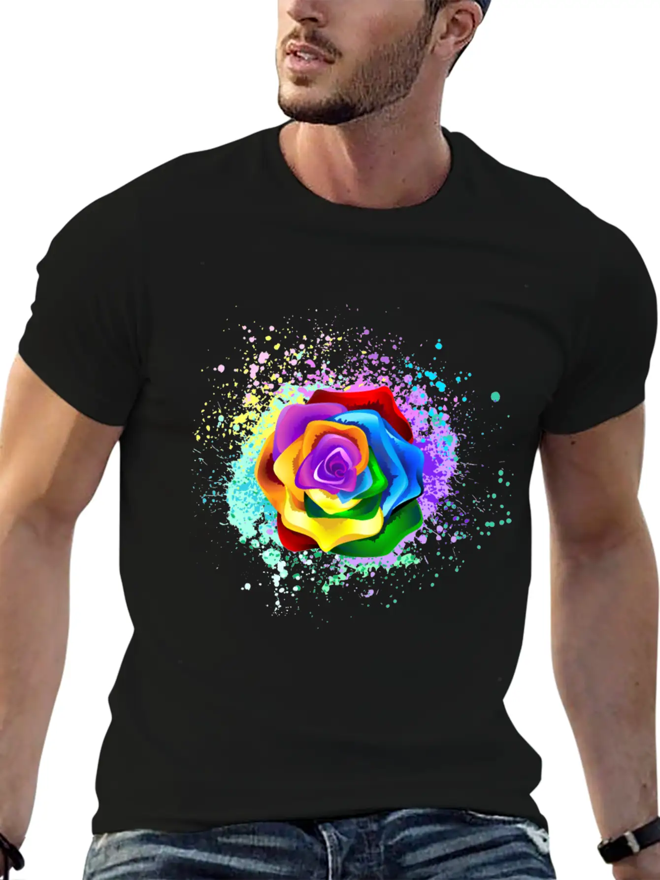 Multicolor Digital Floral Art Unisex Casual T-Shirt – Clean Design For Daily Comfort