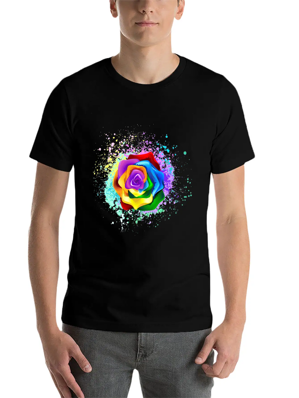 Multicolor Digital Floral Art Unisex Casual T-Shirt – Clean Design For Daily Comfort