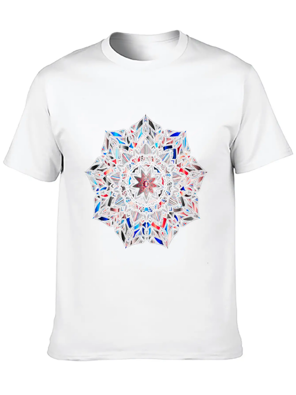 Multicolour Mandala Flower Mosaic Prismatic Blues Unisex Short Sleeve Soft Cotton T-Shirt – Casual Everyday Wear