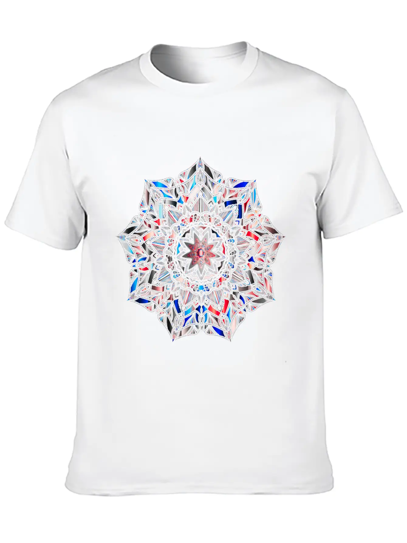 Multicolour Mandala Flower Mosaic Prismatic Blues Unisex Short Sleeve Soft Cotton T-Shirt – Casual Everyday Wear