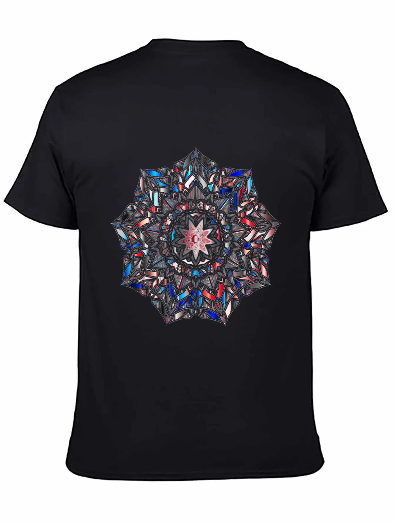 Multicolour Mandala Flower Mosaic Prismatic Blues Unisex Short Sleeve Soft Cotton T-Shirt – Casual Everyday Wear