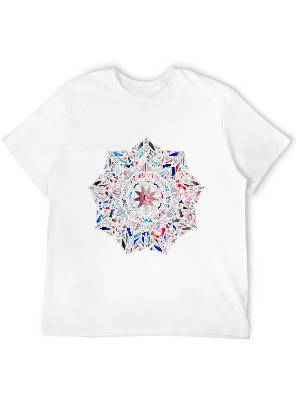 Multicolour Mandala Flower Mosaic Prismatic Blues Unisex Short Sleeve Soft Cotton T-Shirt – Casual Everyday Wear