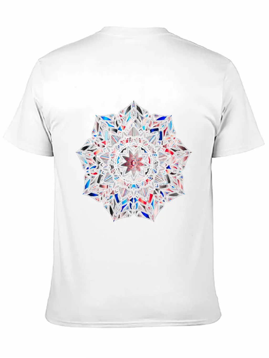 Multicolour Mandala Flower Mosaic Prismatic Blues Unisex Short Sleeve Soft Cotton T-Shirt – Casual Everyday Wear