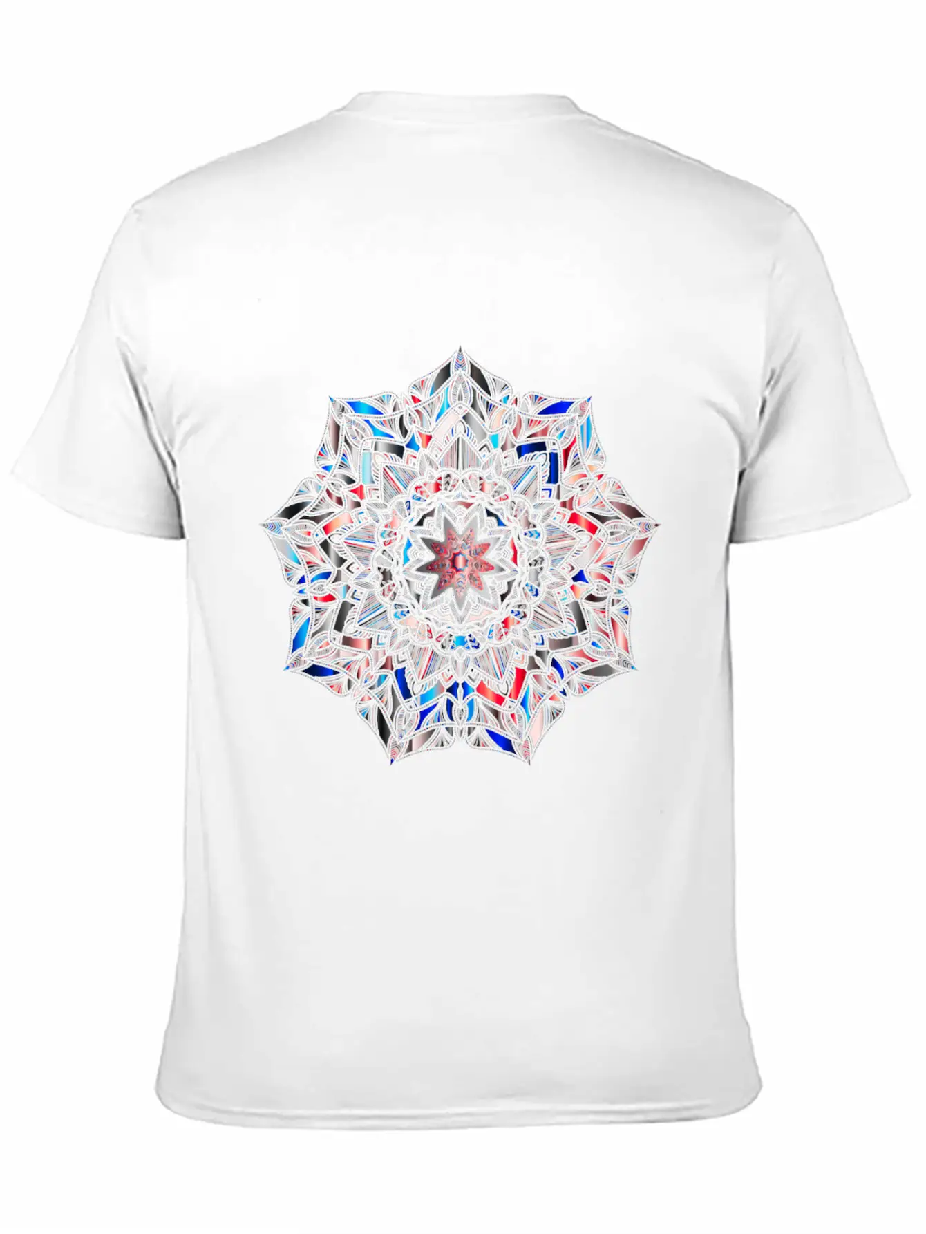 Multicolour Mandala Flower Mosaic Prismatic Blues Unisex Short Sleeve Soft Cotton T-Shirt – Casual Everyday Wear