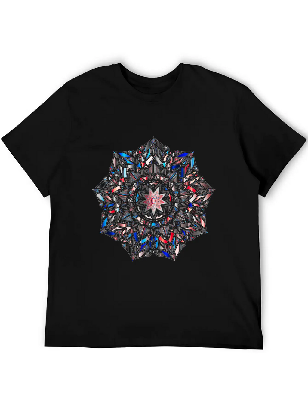 Multicolour Mandala Flower Mosaic Prismatic Blues Unisex Short Sleeve Soft Cotton T-Shirt – Casual Everyday Wear