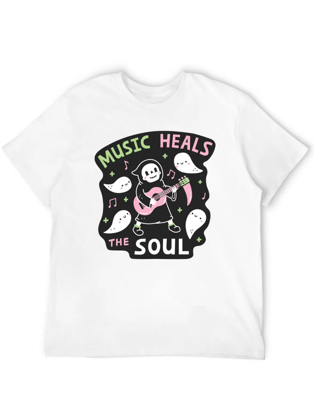 Music Heals The Soul Grim Reaper And Guitar Breathable Soft Cotton T-Shirt – Timeless Casual Look