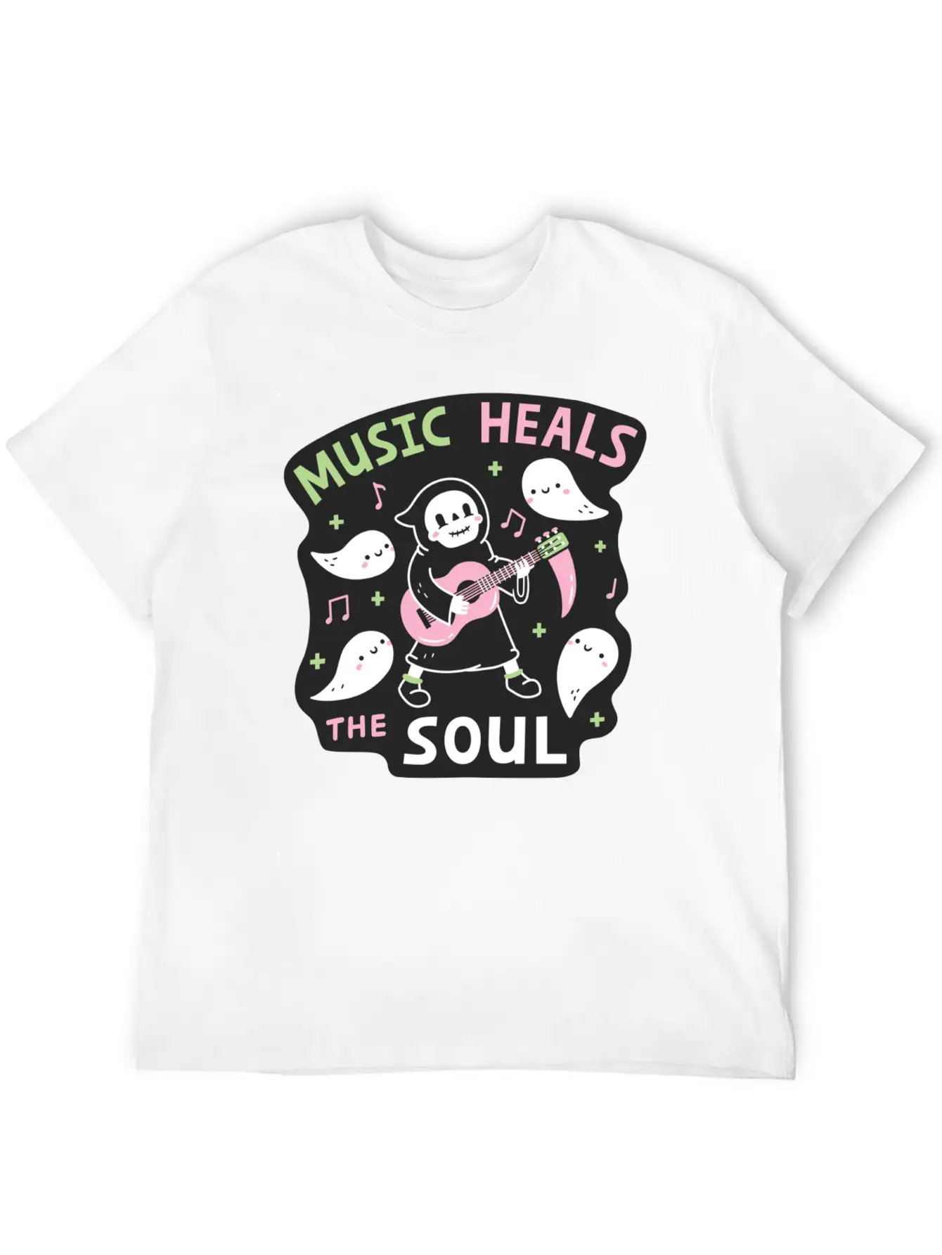 Music Heals The Soul Grim Reaper And Guitar Breathable Soft Cotton T-Shirt – Timeless Casual Look