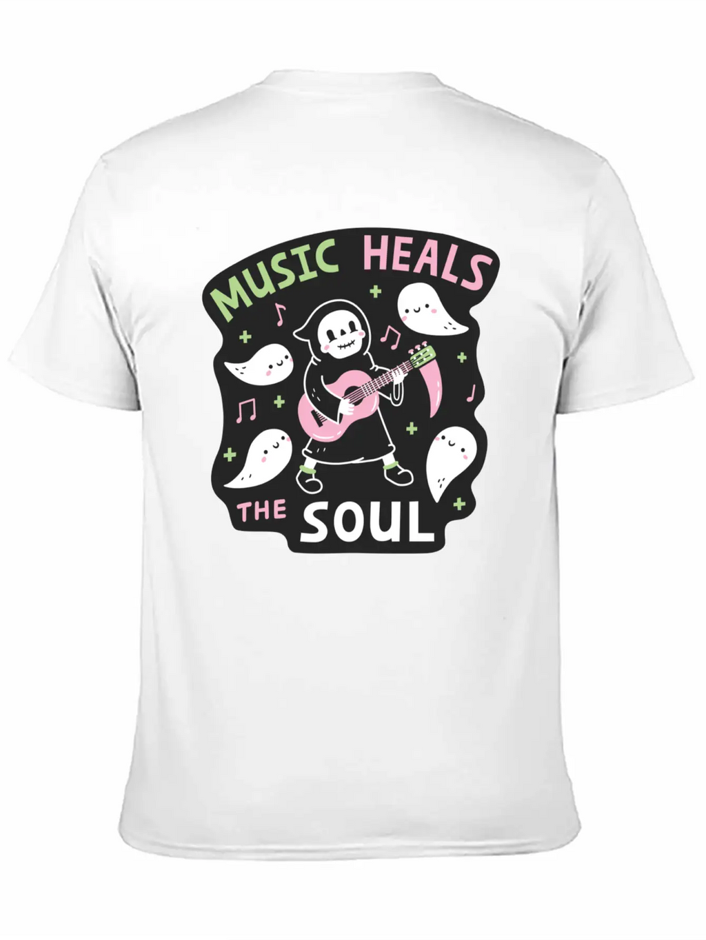 Music Heals The Soul Grim Reaper And Guitar Breathable Soft Cotton T-Shirt – Timeless Casual Look