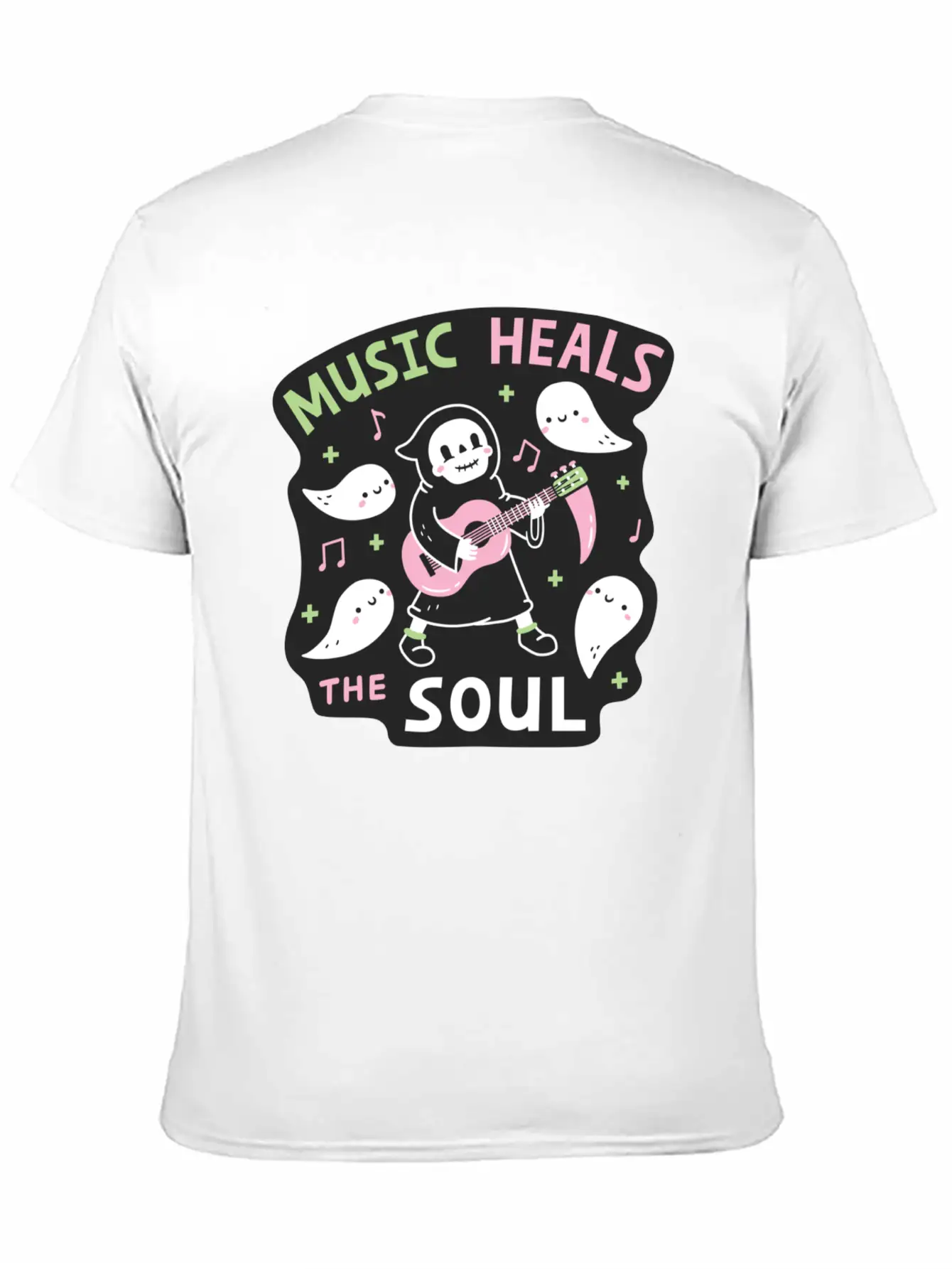 Music Heals The Soul Grim Reaper And Guitar Breathable Soft Cotton T-Shirt – Timeless Casual Look