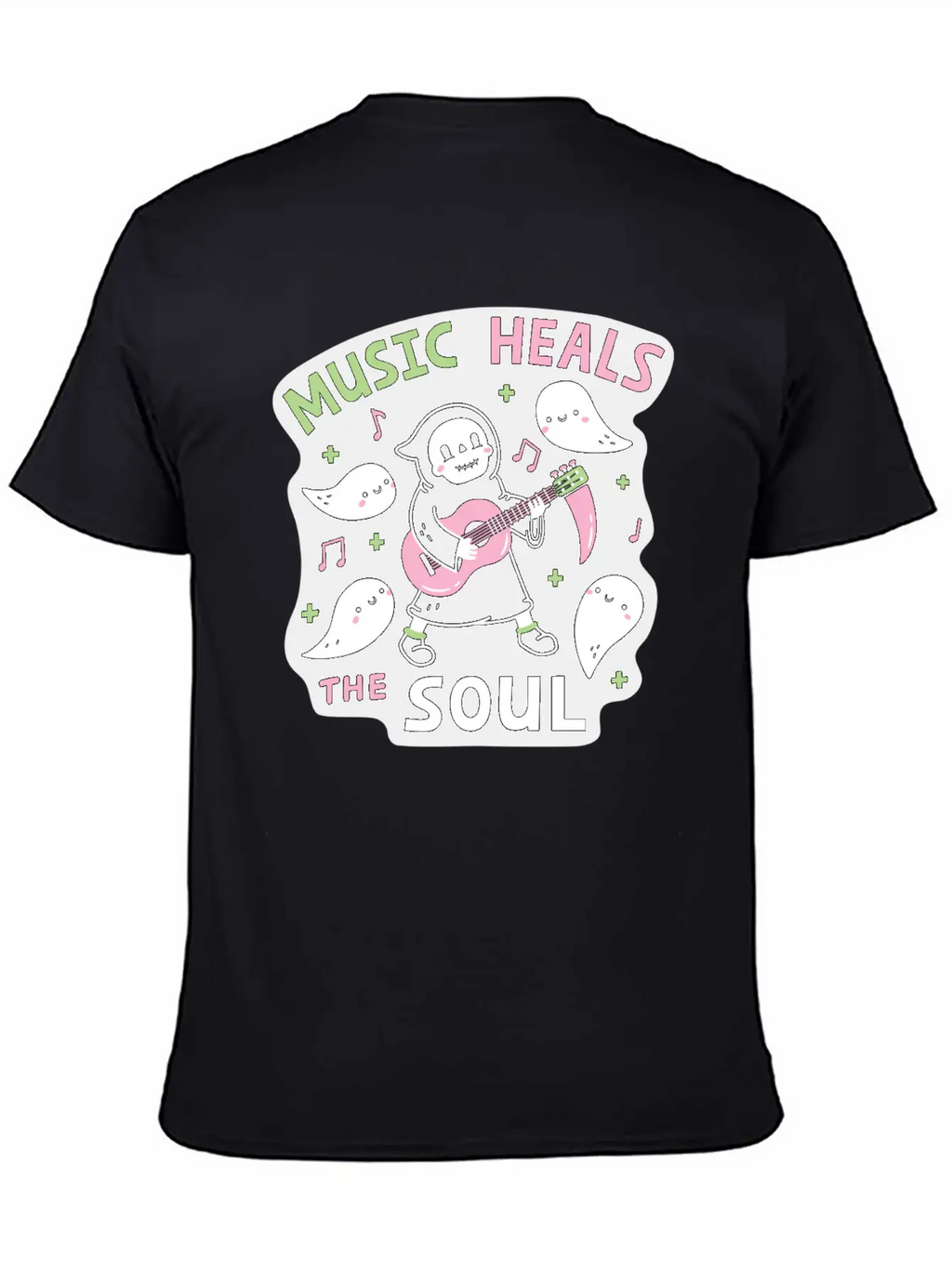 Music Heals The Soul Grim Reaper And Guitar Breathable Soft Cotton T-Shirt – Timeless Casual Look