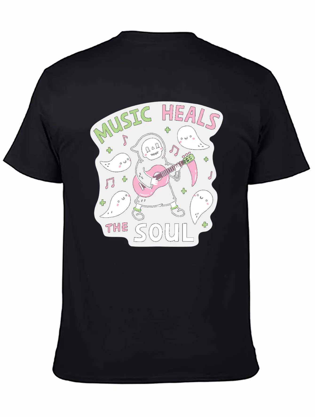Music Heals The Soul Grim Reaper And Guitar Breathable Soft Cotton T-Shirt – Timeless Casual Look