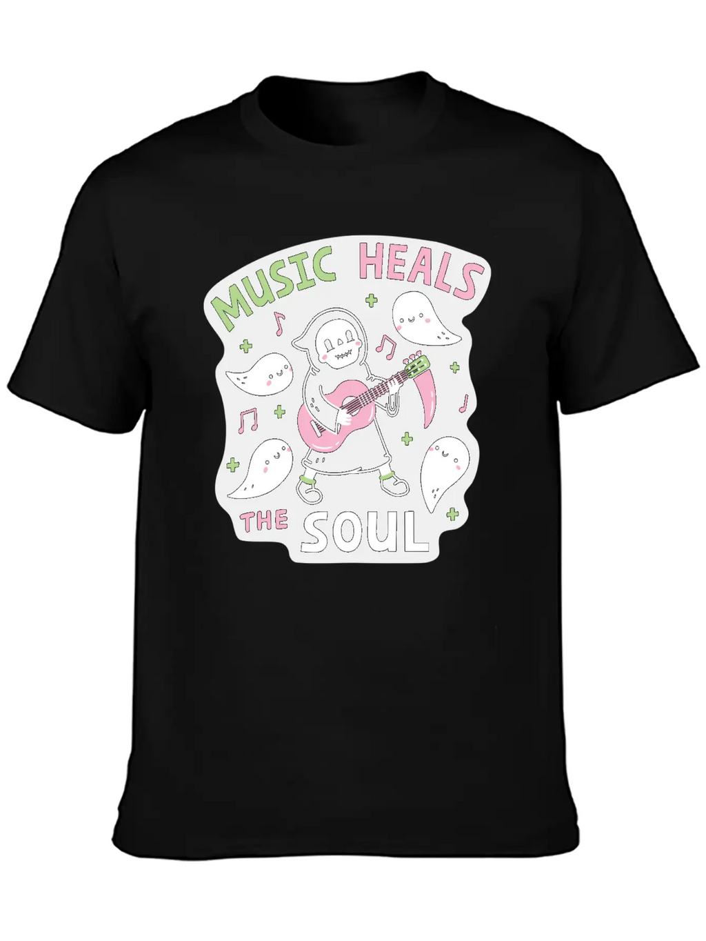 Music Heals The Soul Grim Reaper And Guitar Breathable Soft Cotton T-Shirt – Timeless Casual Look