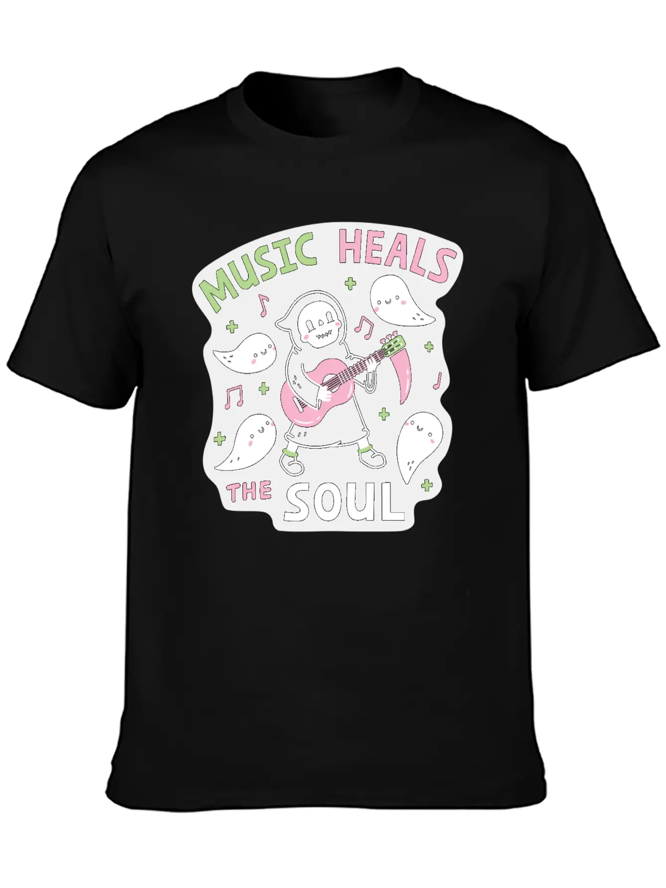 Music Heals The Soul Grim Reaper And Guitar Breathable Soft Cotton T-Shirt – Timeless Casual Look