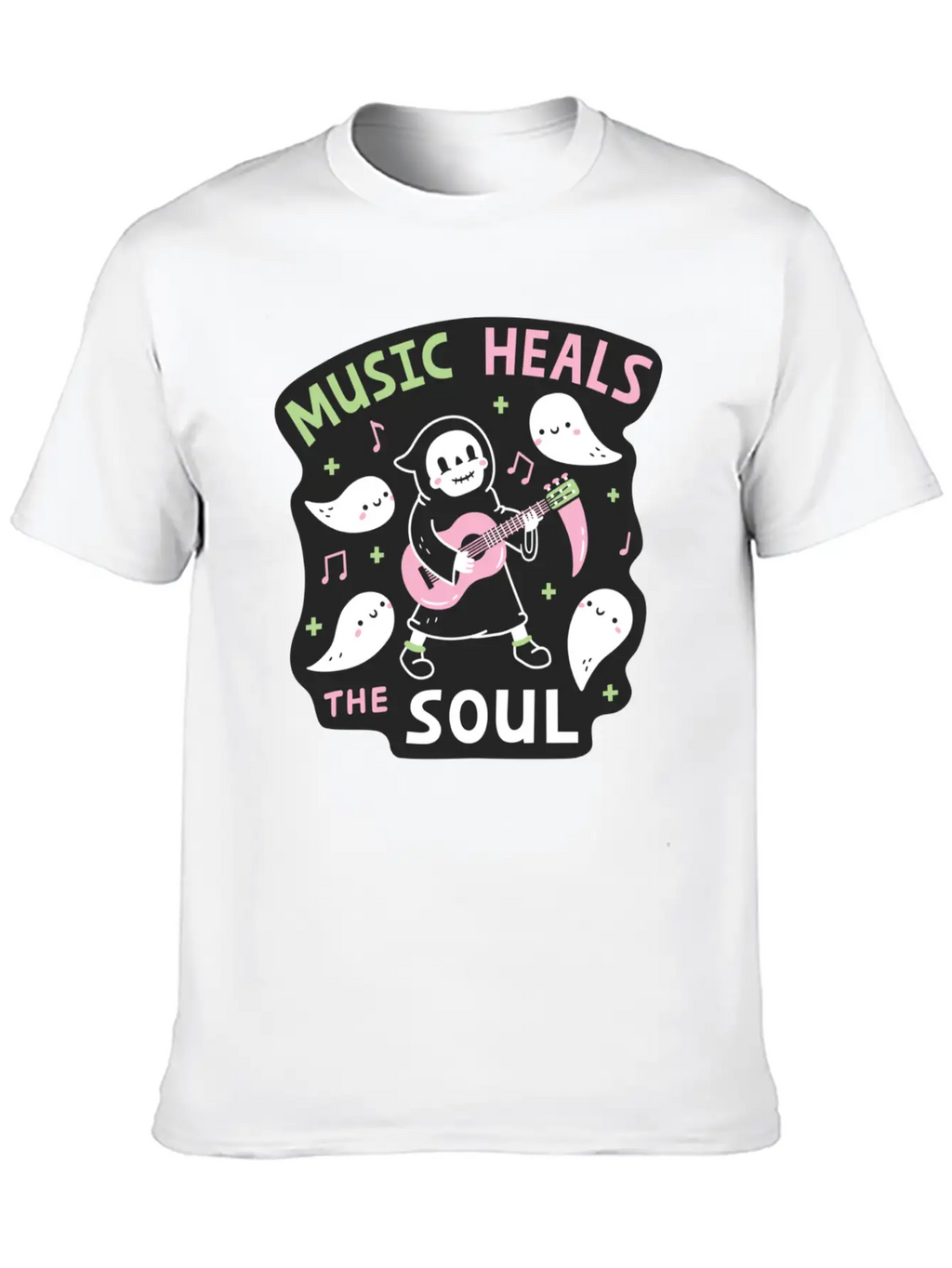 Music Heals The Soul Grim Reaper And Guitar Breathable Soft Cotton T-Shirt – Timeless Casual Look