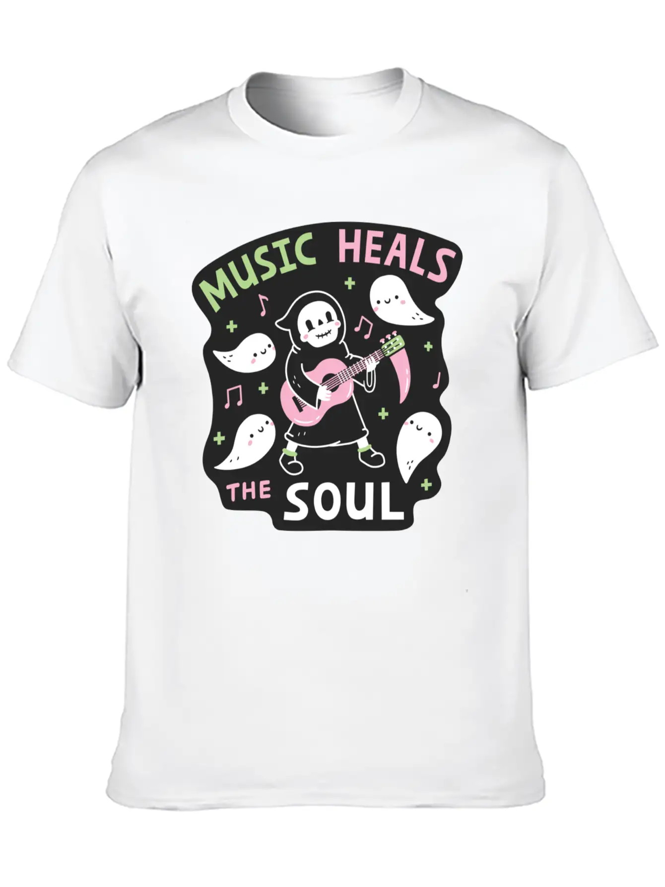 Music Heals The Soul Grim Reaper And Guitar Breathable Soft Cotton T-Shirt – Timeless Casual Look