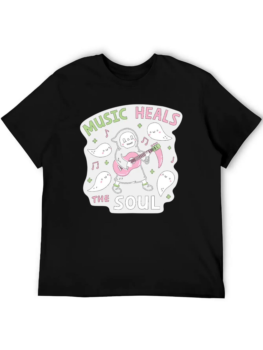 Music Heals The Soul Grim Reaper And Guitar Breathable Soft Cotton T-Shirt – Timeless Casual Look